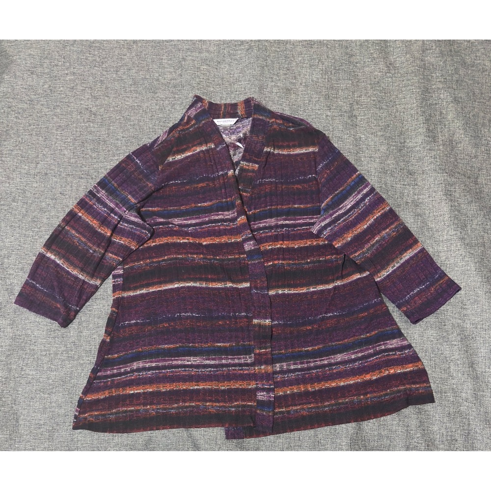 Allison Daley Women 2X Cardigan Purple Striped Ribbed Open Front